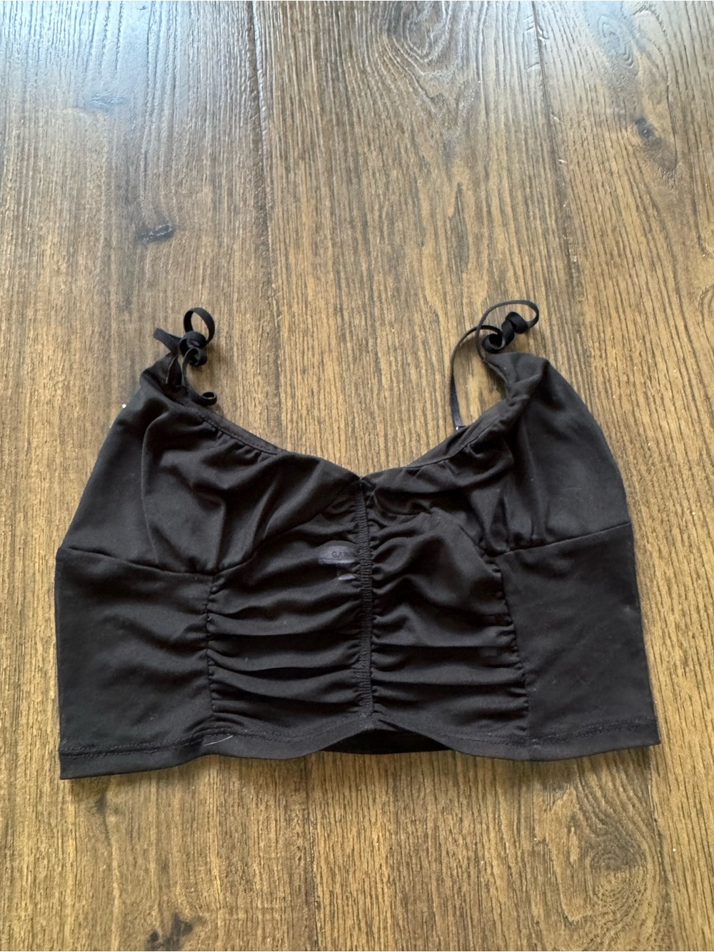 Garage Black Ruched Crop Camisole with Tie Straps